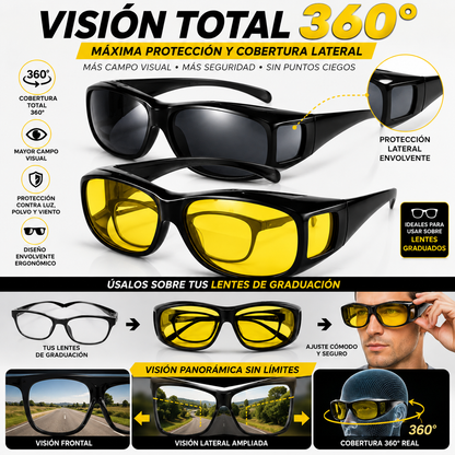 Kit 2 Gafas Conducción HD | Anti-Deslumbramiento Nocturno + Anti-Reflejo Diurno — Úsalas Sobre Tus Lentes