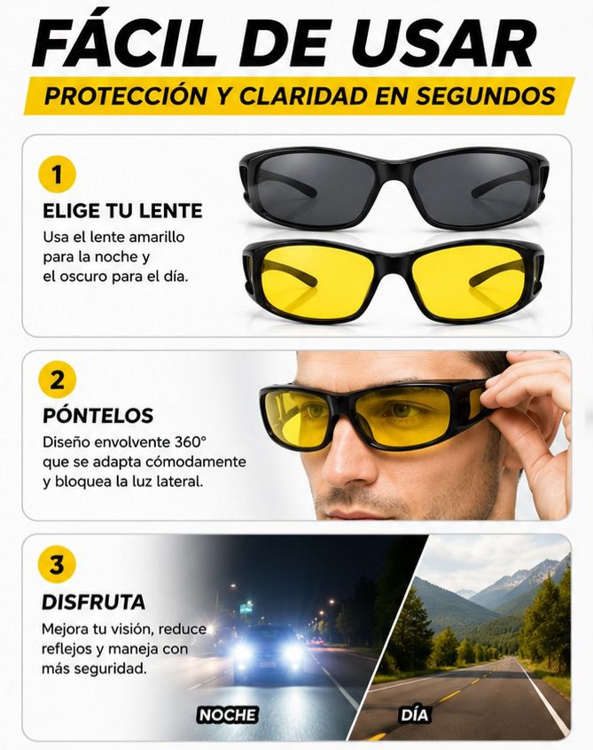 Kit 2 Gafas Conducción HD | Anti-Deslumbramiento Nocturno + Anti-Reflejo Diurno — Úsalas Sobre Tus Lentes